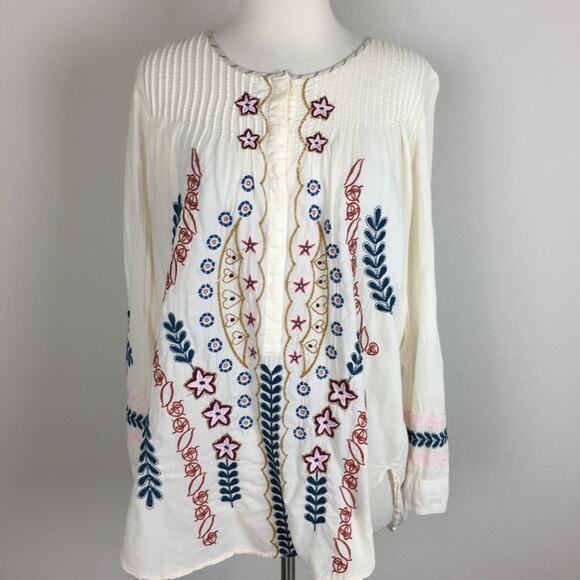 Johnny Was 3 J Workshop Off White Floral Embroidered Top Small - Picture 1 of 7
